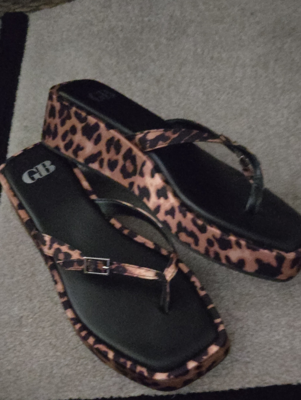 Gianni Bini Black Sandals with Brown Leopard Trim